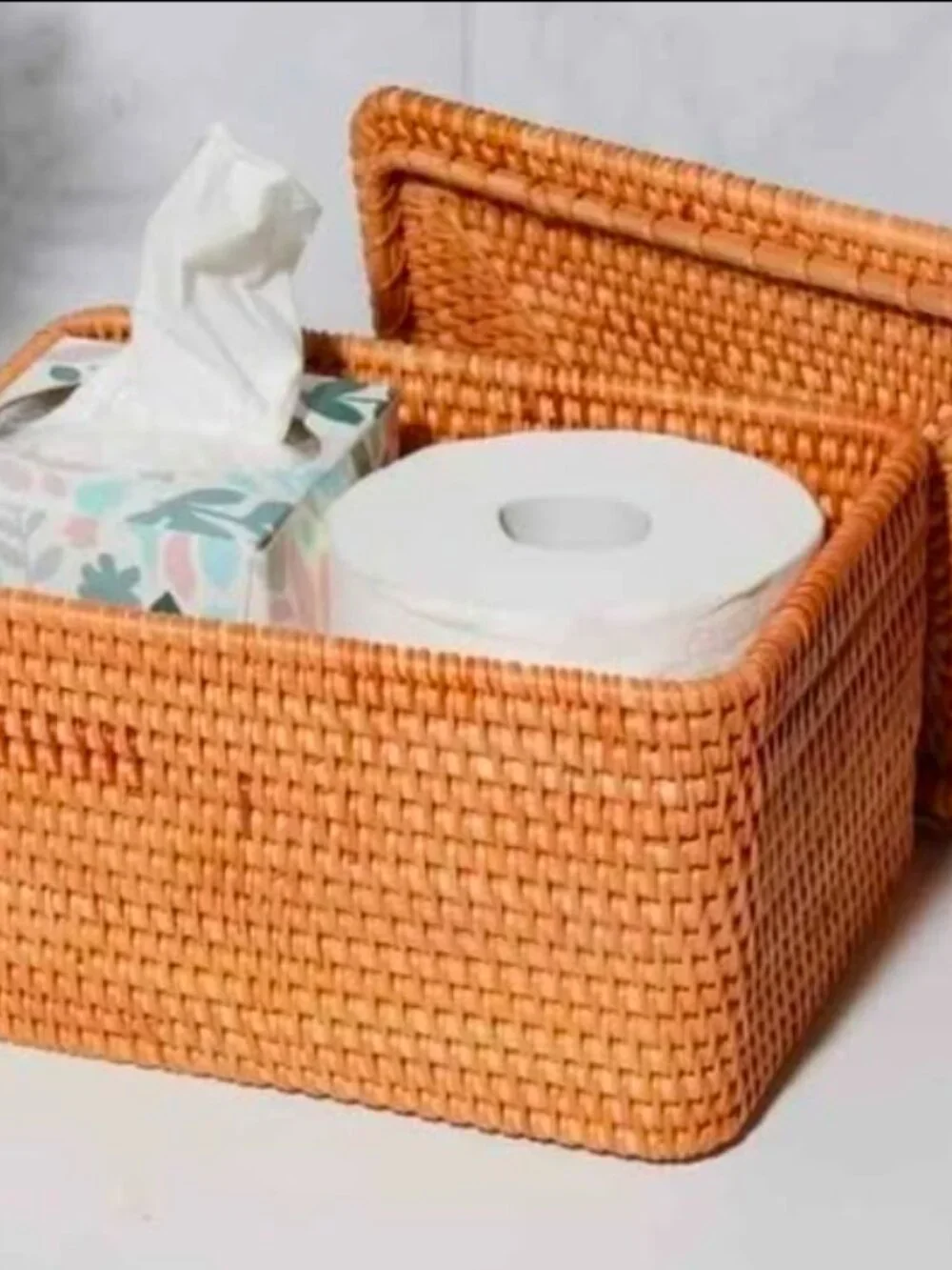 Better Homes & Gardens Brown Rattan Organizer Basket with Lid